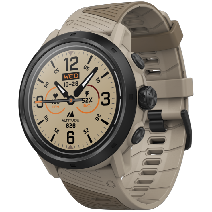 Front view of the APEX 2 Pro Gobi watch facing slightly left with the Gobi silicone band.