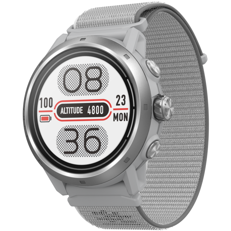 Front view of the APEX 2 Pro Grey watch facing slightly left with the Grey nylon band.