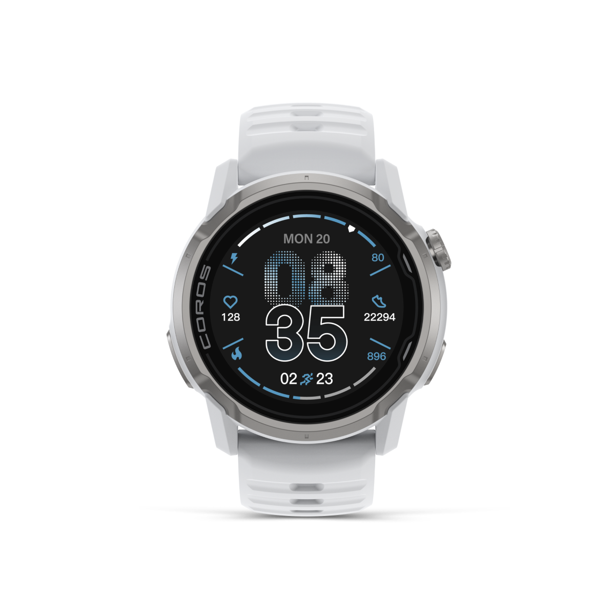 Front view of the COROS APEX 4 GPS WATCH in 46mm / White