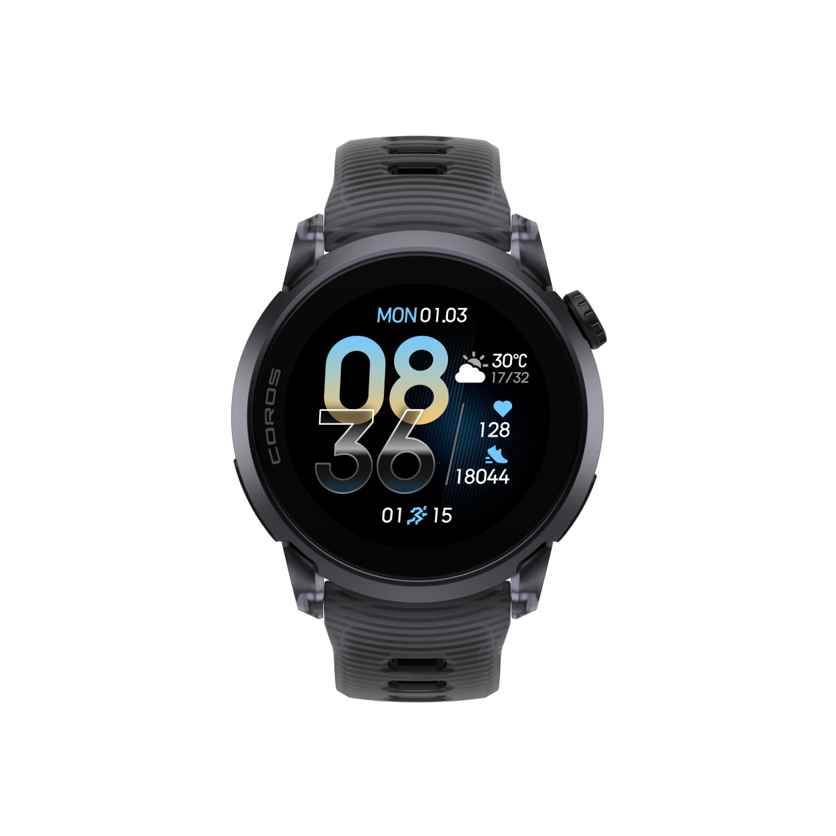 Front view of COROS PACE 4 Aluminum Series in Black Crystal Color