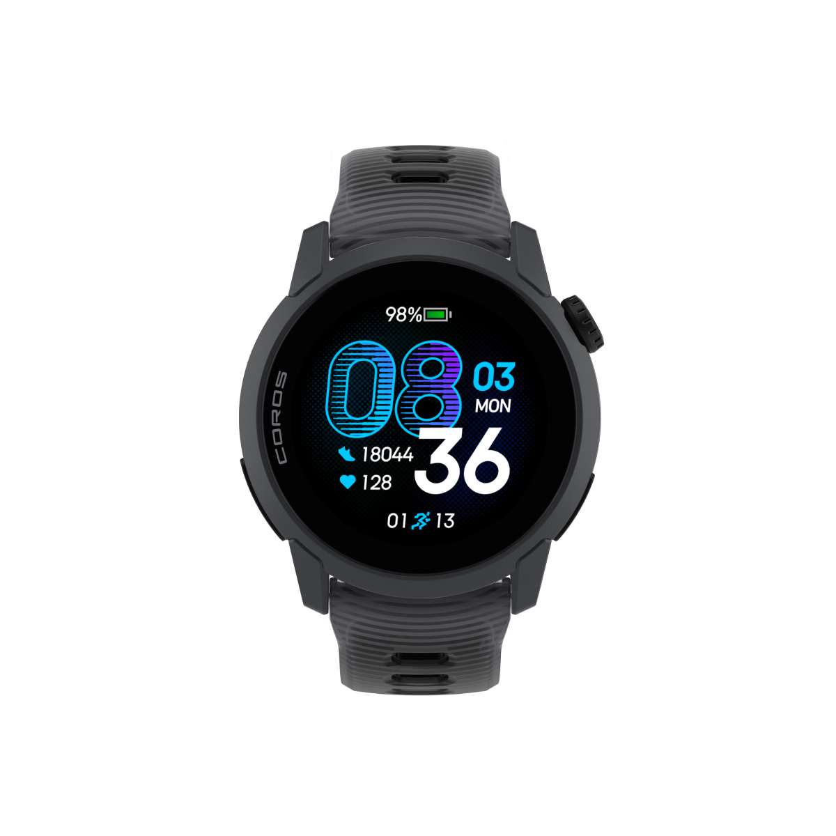 Front COROS PACE 4 Black Watch with Black Crystal Silicone Band