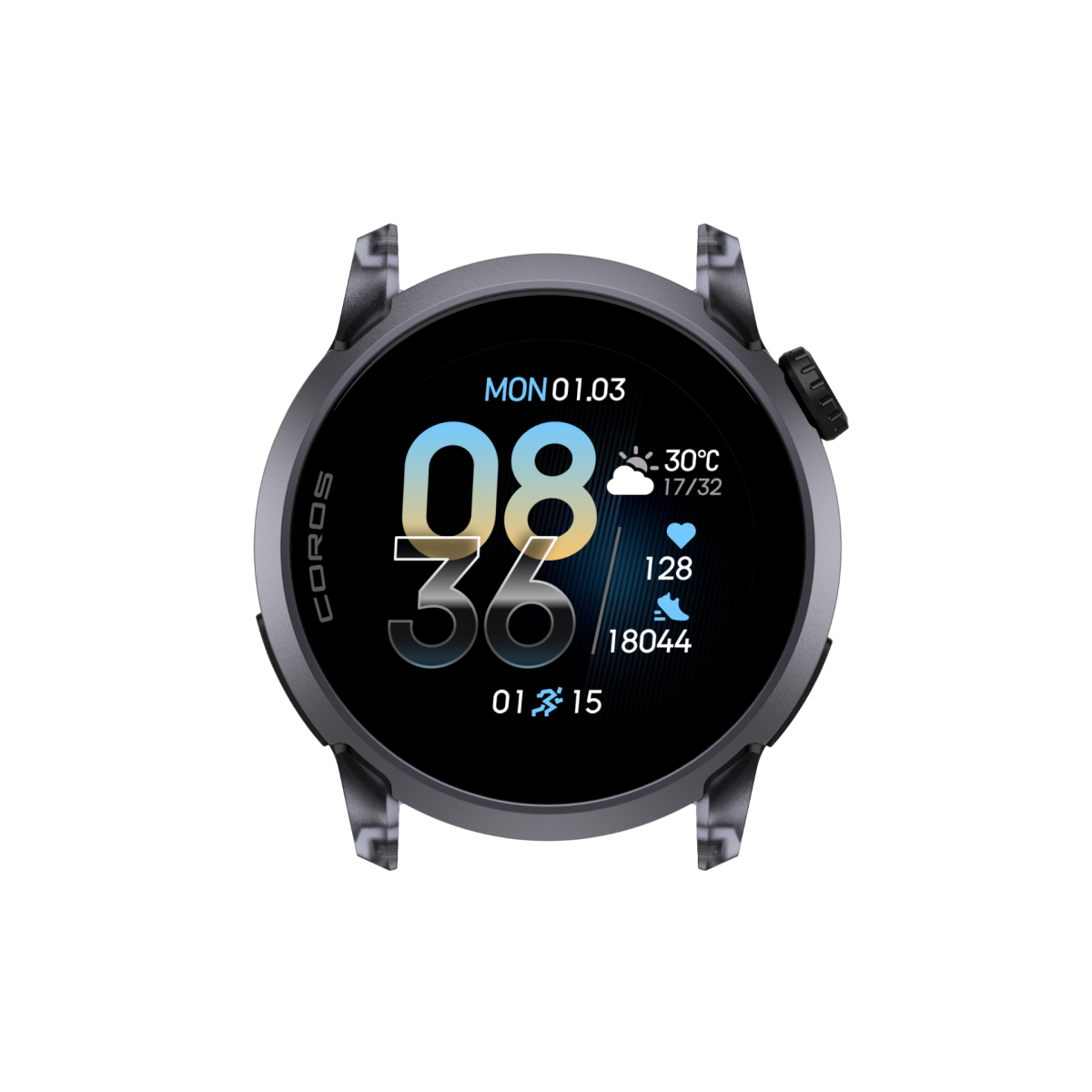Front view of the COROS PACE 4 Watch Body in Black Crystal