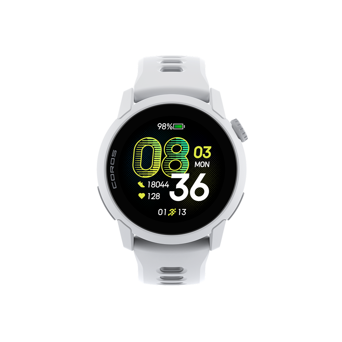 Front view of the COROS PACE 4 GPS Watch White Watch Body with White Silicone Band