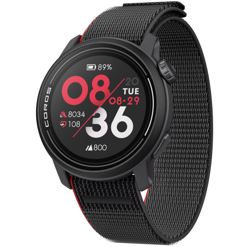 Front view of the PACE 3 Ink watch facing slightly left with the Ink Nylon band.