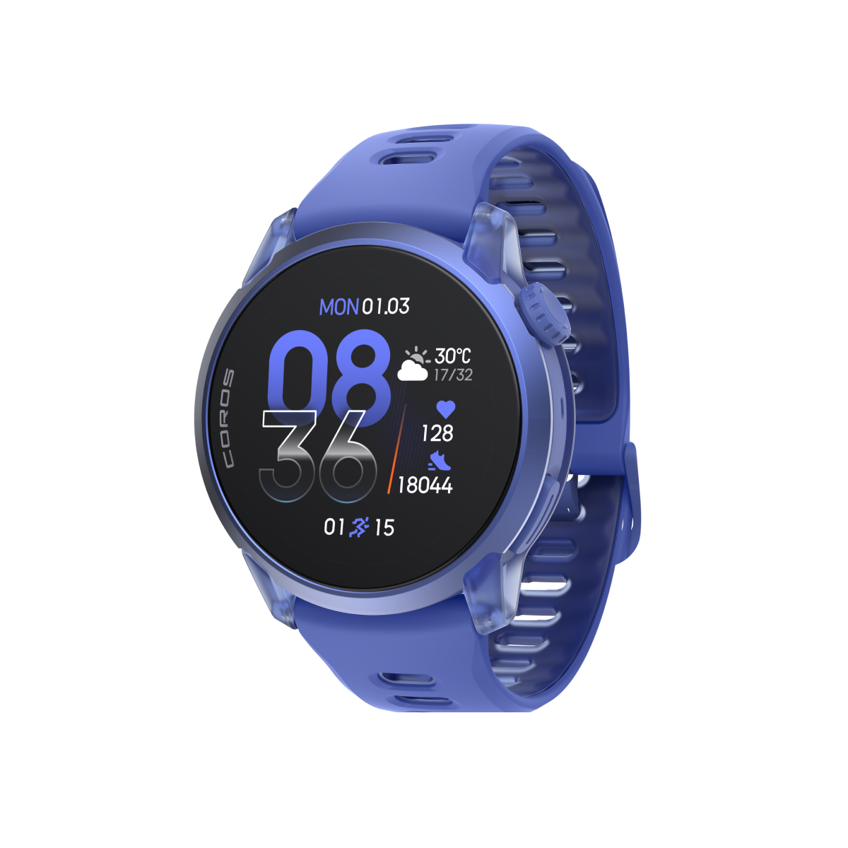 Front three-quarter view of COROS PACE 4 custom combination ultraviolet ultraviolet silicone