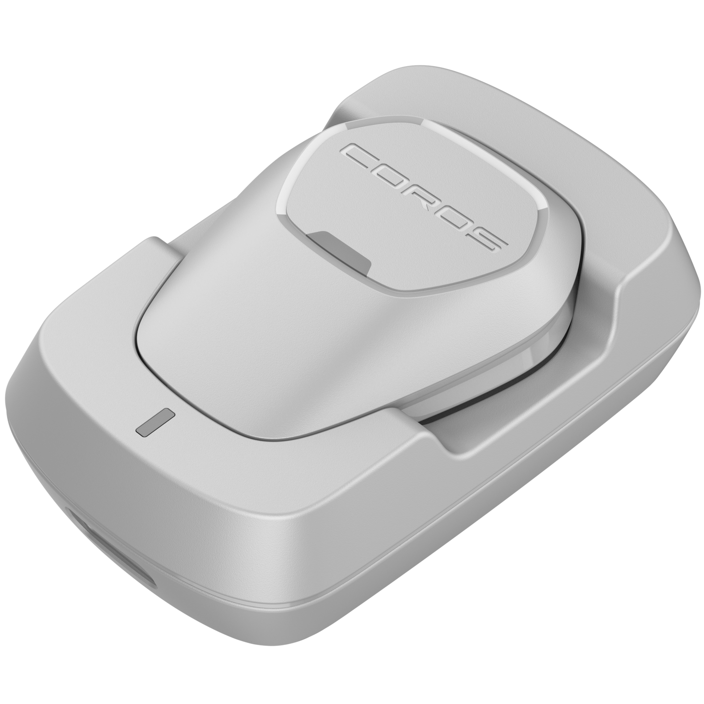Close up view of the POD 2 facing left and laying flat on the charging dock.