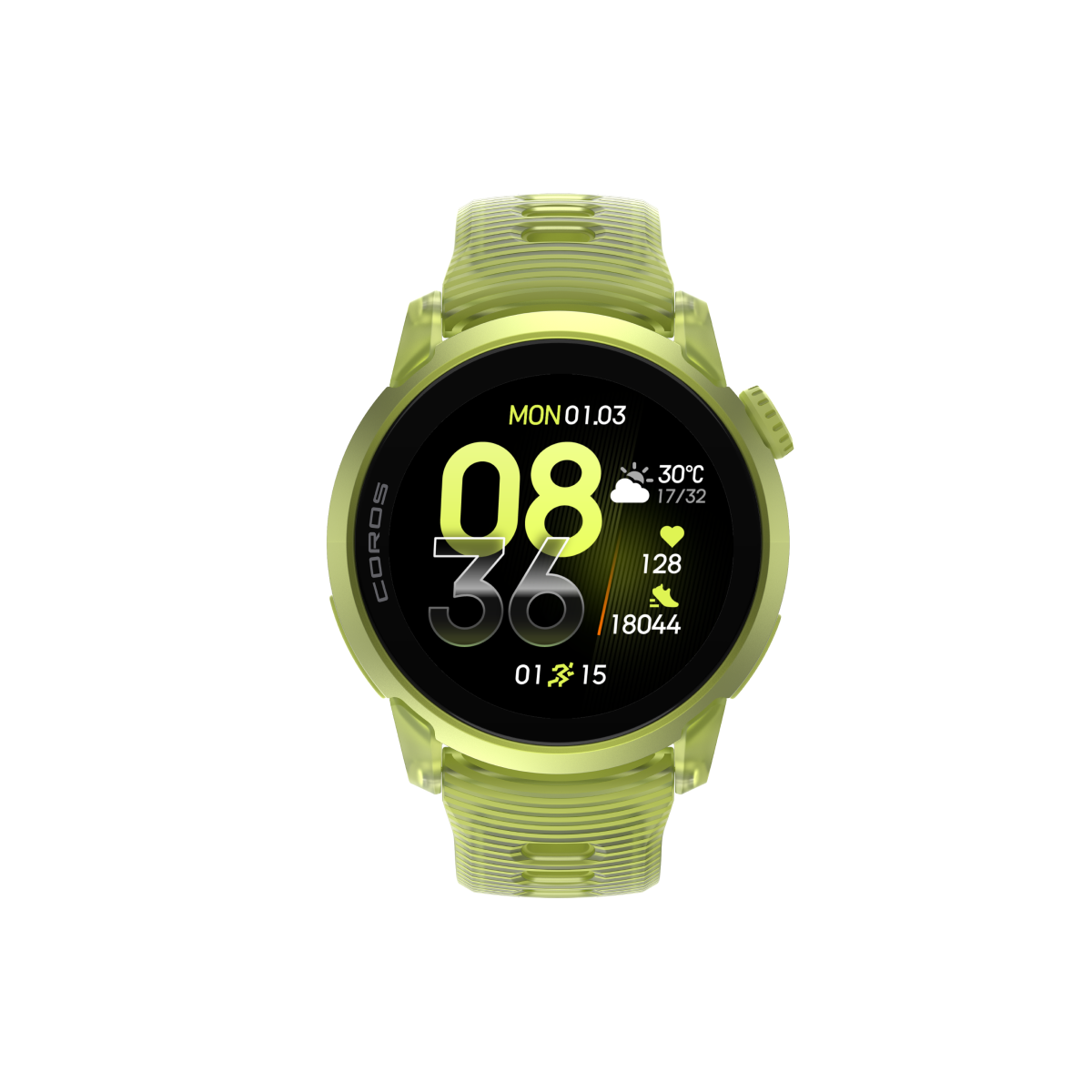 Front view of COROS PACE 4 Neon Yellow Silicone