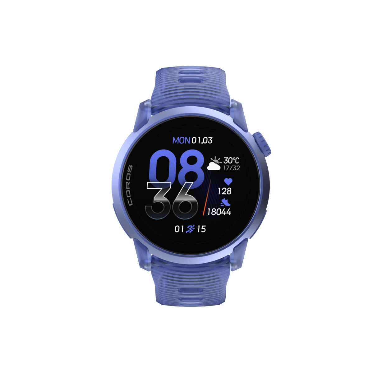Front view of COROS PACE 4 Ultraviolet Silicone